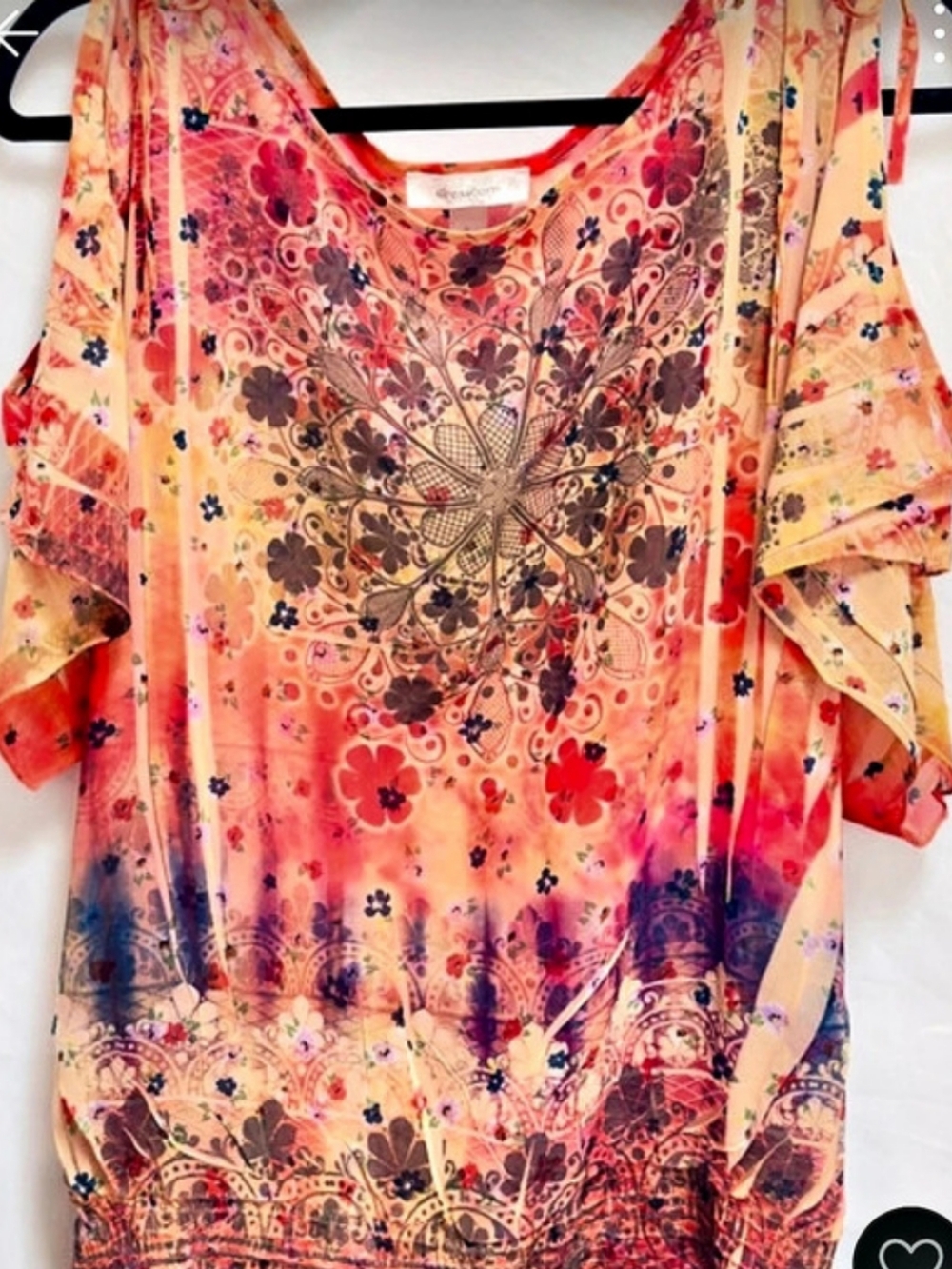 dressbarn Floral Short Sleeve Tunic in Pink & Blue Like New